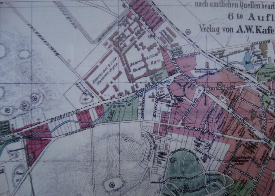 Plan Wrzeszcza z 1913 roku z wyeksponowaną zabudową przy Mirchauer-Weg