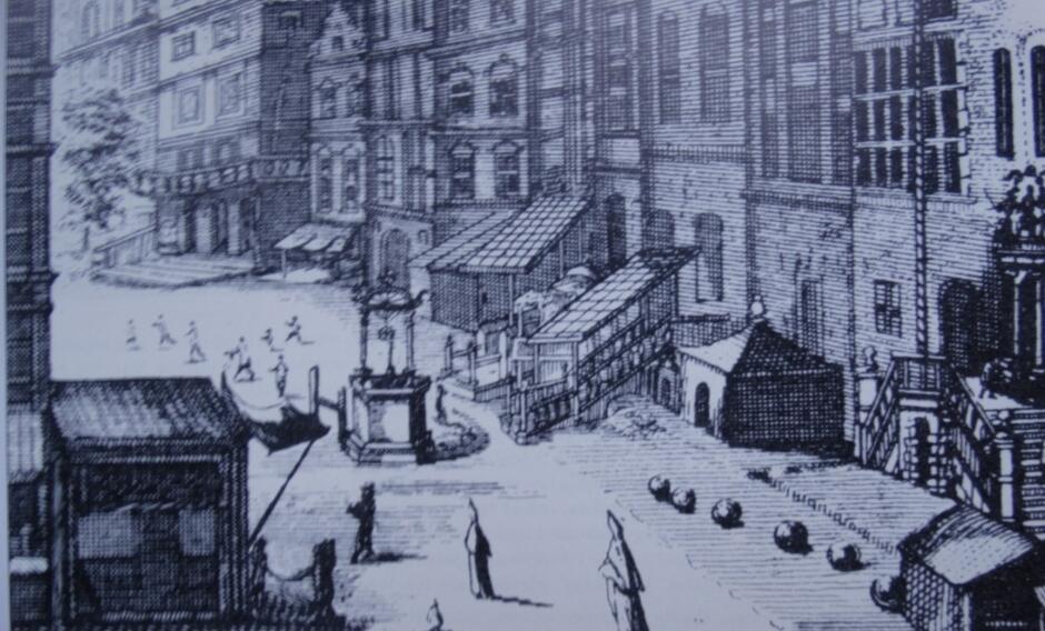 Jedna z publicznych studni na ulicy Długiej utrwalona przez Piotra Willera w 1687 roku