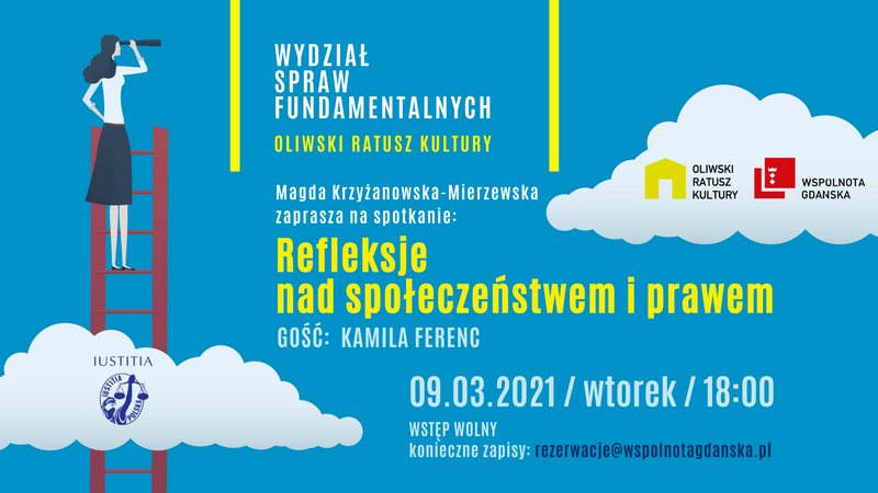 Baner promujący Wydział Spraw Fundamentalnych, spotkanie: Prawa kobiet w praktyce - debata z udziałem Magdy Krzyżanowskiej-Mierzewskiej i Kamili Ferenc