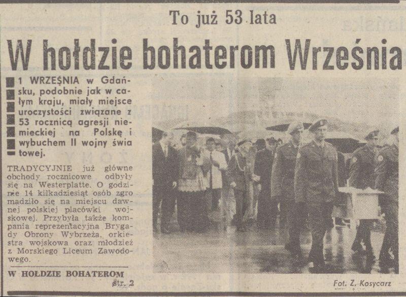 Relacja z obchodów w Głosie Wybrzeża z 2 września 1992 r. 