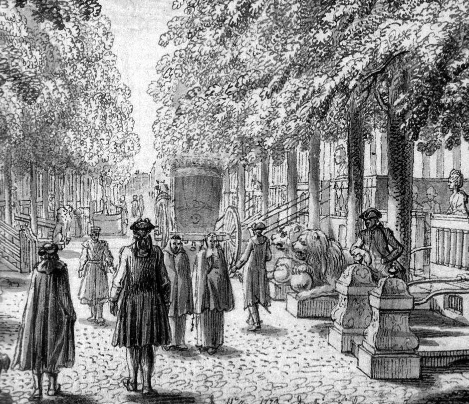 Na ulicy Długiej, fragment rysunku Daniela Chodowieckiego, 1773