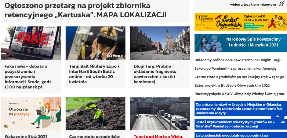 By móc złożyć wniosek, należy wejść na stronę www.gdansk.pl, a następnie kliknąć w charakterystyczny żółty prostokąt znajdujący się po prawej stronie